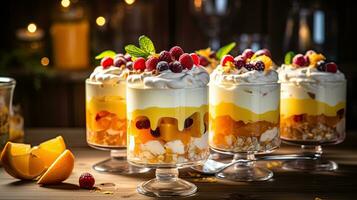 ai generiert Smoothie Früchte Dessert auf das Tabelle ai generativ foto