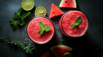 ai generiert frisch Wassermelone Saft mit Minze Blatt ai generativ foto