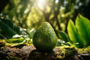 ai generiert Porträt Avocado auf das Feld mit Licht Exposition ai generativ foto