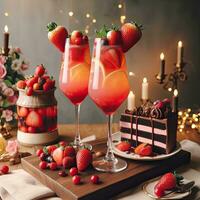 ai generiert Erdbeere Cocktail mit Schokolade Kuchen ai generativ foto