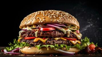 ai generiert köstlich Rindfleisch Burger mit geschmolzen Käse ai generativ foto