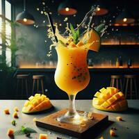 ai generiert Spritzen Mango Saft mit Licht Exposition ai generativ foto