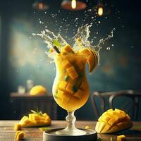 ai generiert Spritzen Mango Saft auf das Tabelle ai generativ foto