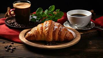 ai generiert Frühstück Croissant mit ein Tasse Kaffee ai generativ foto