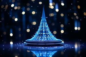 ai generiert abstrakt Blau shinny Weihnachten Baum mit Bokeh Hintergrund Technologie Konzept foto