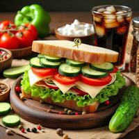 ai generiert köstlich vegan Sandwich auf das Tabelle ai generativ foto