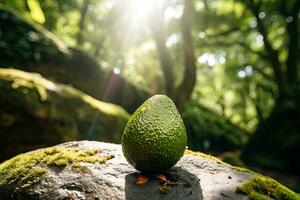 ai generiert Porträt Avocado auf das Feld mit Licht Exposition ai generativ foto