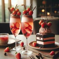 ai generiert Erdbeere Cocktail mit Schokolade Kuchen ai generativ foto