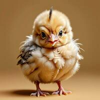 ai generiert ein Baby Hähnchen mit ein groß Kopf und groß Augen foto