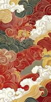 ai generiert Chinesisch verheißungsvoll Wolke Muster mit rot und Gold Themen. foto