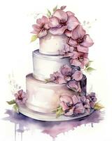 ai generiert Aquarell Hochzeit Kuchen isoliert auf Weiß Hintergrund. ai generiert foto