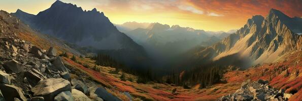 ai generiert Panorama Berg Herbst Landschaft. ai generiert foto