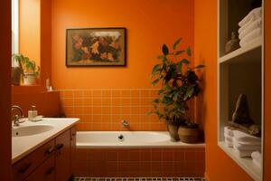 ai generiert energetisierend Badezimmer Orange Mauer. generieren ai foto