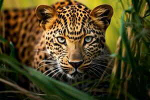 ai generiert majestätisch Leopard Feld Gras Tier. generieren ai foto