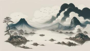 ai generiert Chinesisch Landschaft Berg Natur Gemälde Tinte foto