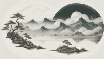 ai generiert Chinesisch Landschaft Berg Natur Gemälde Tinte foto
