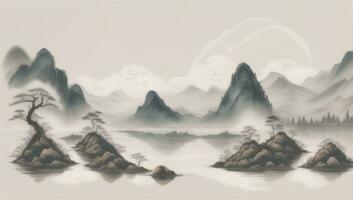 ai generiert Chinesisch Landschaft Berg Natur Gemälde Tinte foto