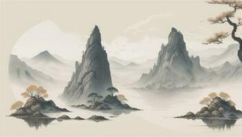 ai generiert Chinesisch Landschaft Berg Natur Gemälde Tinte foto