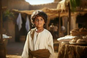 ai generiert sorglos alt arabisch Dorf Kind Junge. generieren ai foto