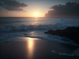ai generiert Sonnenaufgang beim Meer Strand foto
