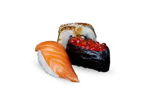 Sushi einstellen Nigiri Sushi Gunkan unagi auf auf ein Weiß oder png transparent Hintergrund isoliert foto