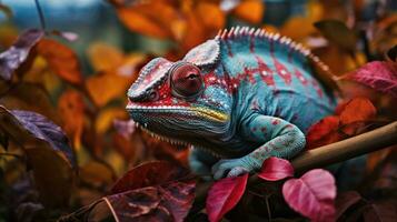 ai generiert Chamäleon Änderungen das Farbe von es ist Haut, Tarnung selbst foto