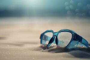 ai generiert Schwimmen Brille auf Sand Strand. generieren ai foto