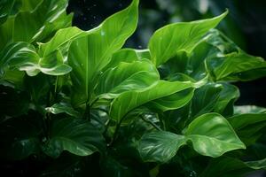 ai generiert ätherisch Laub das zauberhaft Sicht von Grün Blätter gefangen im Mitte Flug ai generiert foto