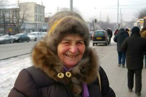 ai generiert Porträt von jüdisch alt Frau mit ein Schal auf ihr Kopf. neural Netzwerk ai generiert foto