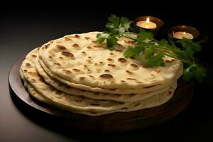 ai generiert indisch Brot Freude Chapati, das Phooli Luft gefüllt Roti, traditionell Küche foto