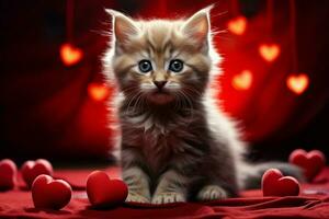 ai generiert herzerwärmend katzenartig Liebe ein Kätzchen kuscheln ein Herz ein Szene von rein Niedlichkeit ai generiert foto