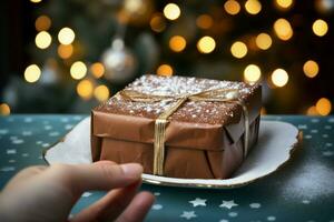 ai generiert festlich Konzept Weihnachten Geschenk Box im eben legen, Winter Thema foto