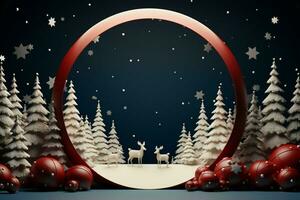 ai generiert 3d Kreis Rahmen ein schön Hintergrund zu feiern fröhlich Weihnachten und glücklich Neu Jahr ai generiert foto