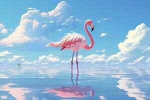 ai generiert Rosa Flamingo im das Wasser. ai generiert foto