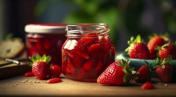 ai generiert Erdbeere Marmelade und frisch Beeren. generativ ai foto