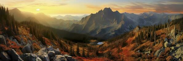 ai generiert Panorama Berg Herbst Landschaft. ai generiert foto