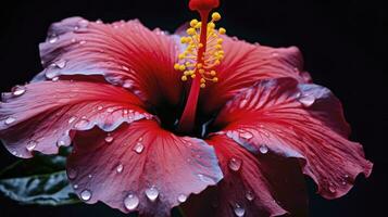 ai generiert ein Hibiskus Blume mit ein schwarz hintergrund.ai generiert. foto