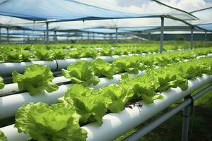 ai generiert hydroponisch Grüner Salat wachsend. ai generiert foto