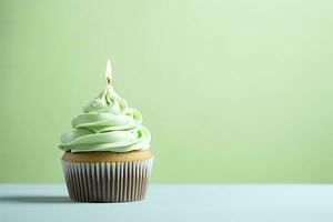 ai generiert glücklich Geburtstag Cupcake mit Kerze. ai generiert foto