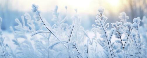 ai generiert gefroren schneebedeckt Gras, Winter natürlich abstrakt Hintergrund. schön Winter Landschaft. ai generiert foto