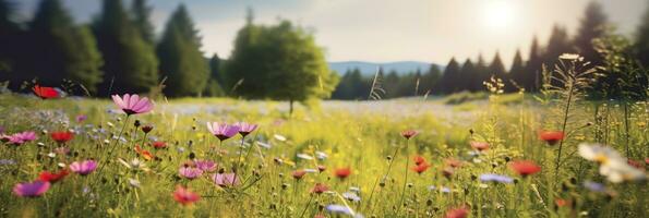 ai generiert idyllisch Wiese auf Sommer. ai generiert foto