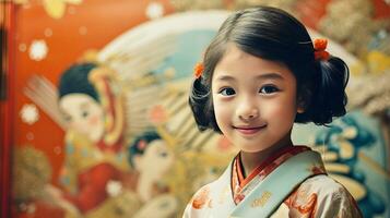 ai generiert wenig Mädchen im Kimono foto