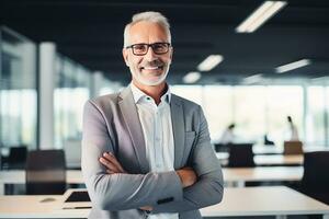 ai generiert Porträt von Senior Geschäftsmann im das Büro foto