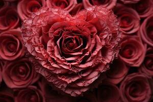 ai generiert schön rot Rose im Herz Form, Valentinsgrüße Tag Hintergrund. foto