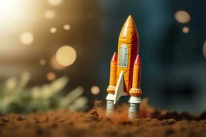 ai generiert Spielzeug Rakete nimmt aus Geschäft und Finanzen Erfolg Konzept. ai generativ foto