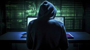 ai generiert Hacker. ein Blick in das Welt von Cyber Verschwörungen. ai generiert foto