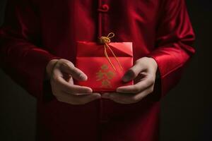 ai generiert ein Glücklich rot Paket zum Person im Chinesisch Neu Jahr. ai generativ foto