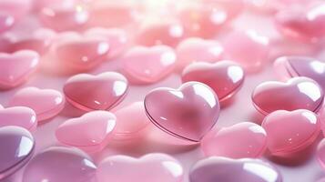 ai generiert Valentinsgrüße Plastik glänzend Herzen ai generiert Hintergrund Bild foto