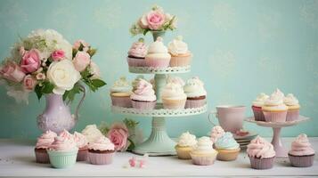 ai generiert Bäckerei feiern Cupcake Essen foto