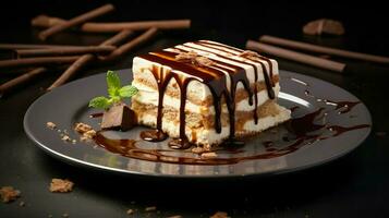 ai generiert Schokolade Kuchen Tiramisu Essen foto